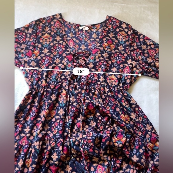 Boemo Anthropologie Floral Tiered Maxi Dress LP Long Sleeve V-Neck - Picture 9 of 16